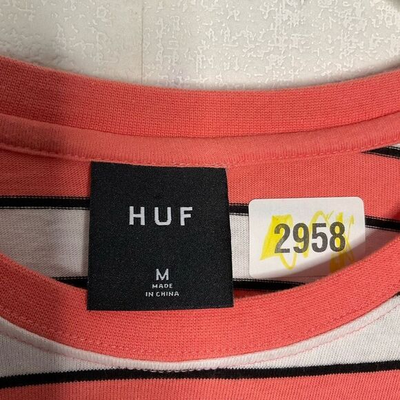 HUF Long Sleeve Shirt Womens Medium Peach Striped Embroidered 100% Cotton‎ - Picture 4 of 8